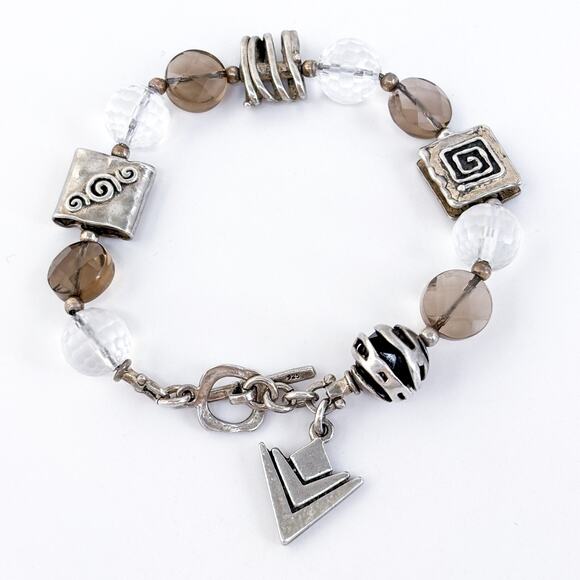 Silpada Sterling Silver 925 Smoky Quartz Crystal Beaded Bracelet 7.5" B1275 - Picture 1 of 6